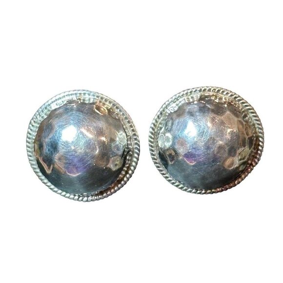 VTG‎ Pierced Stud Earrings 7/8" Dome Hammered Retro Boho Minimalist 925 Sterling - Picture 1 of 6